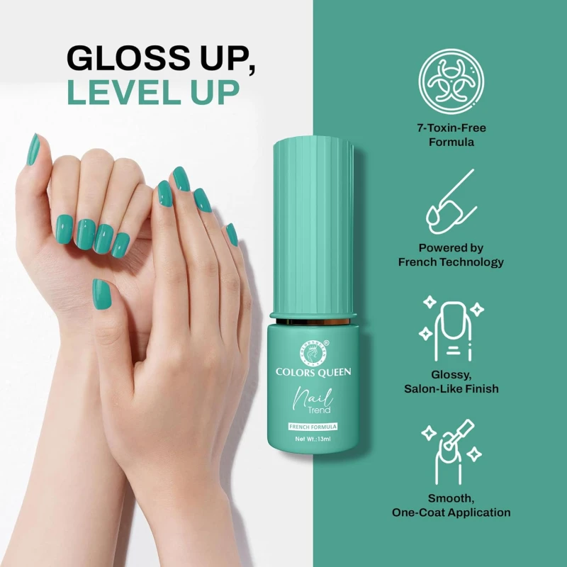 Colors Queen Nail Trend Glossy Nail Polish | Chip Resisting & Quick Drying Nail Paint with High Shine | 7 Toxin Free Formula | Vegan & Cruelty Free | Long Lasting & Vibrant Nail Paint for Women (Tranquil Aqua, 13ml) thumbnail 3